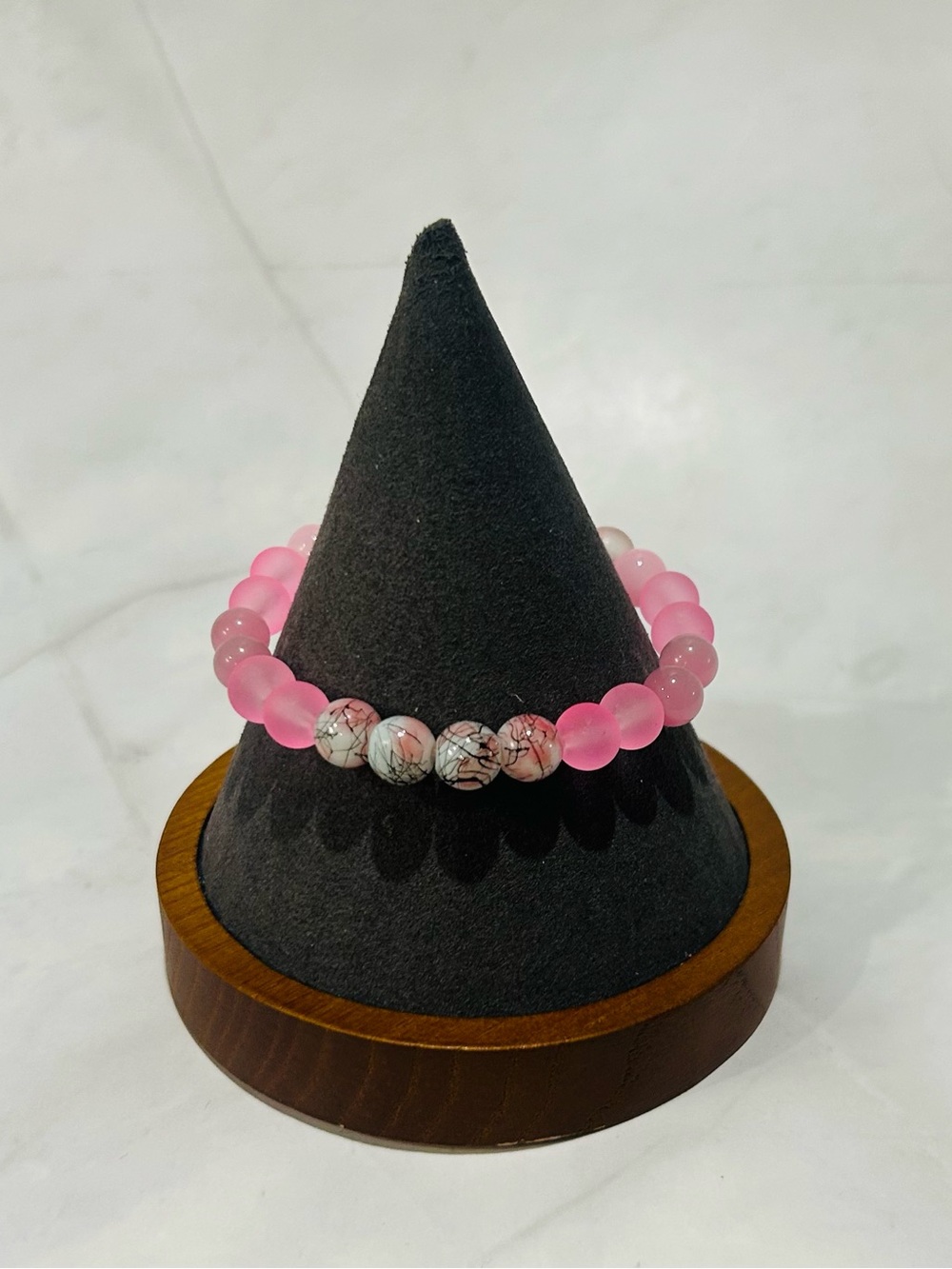 Pink Beaded Bracelet with Marble Accent Beads